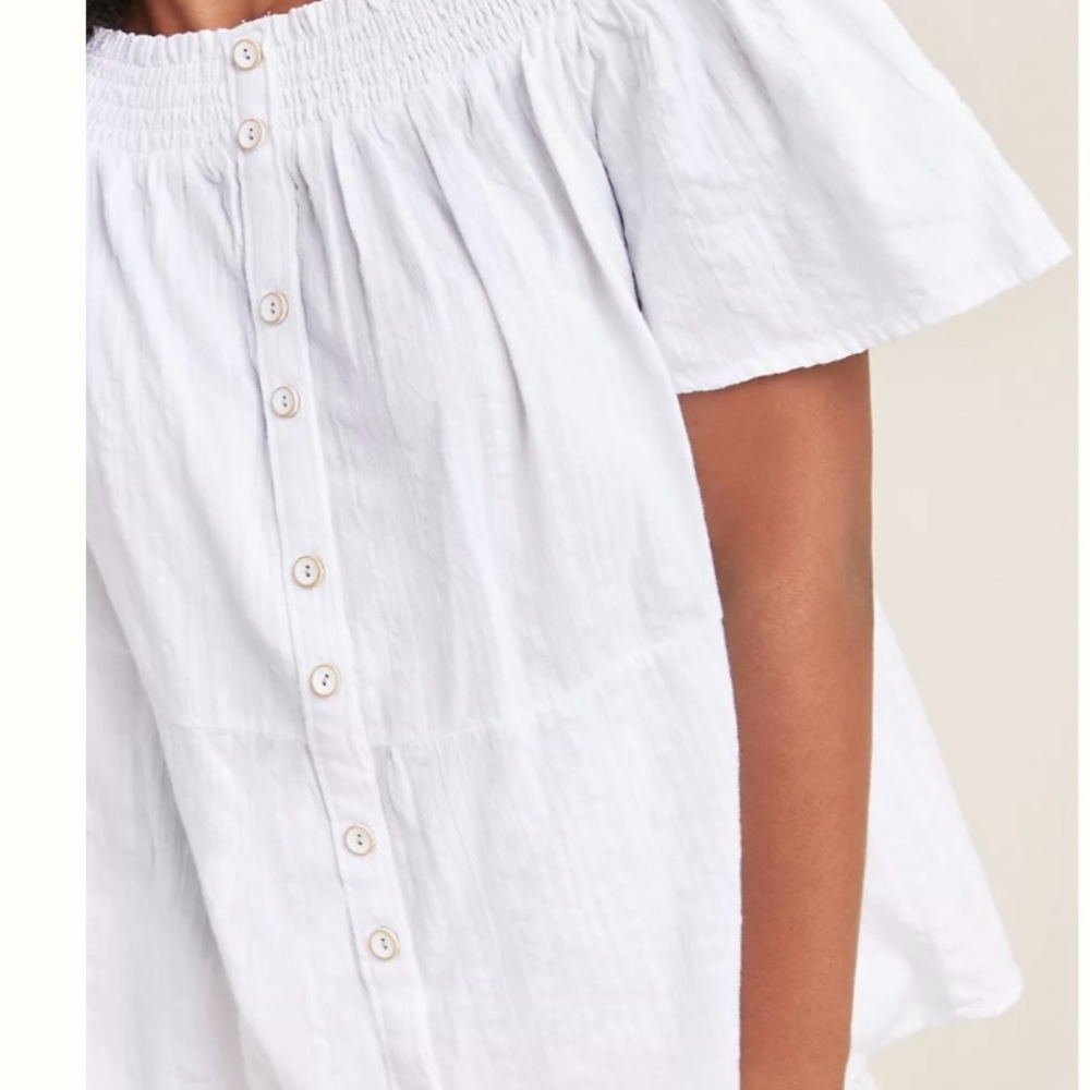 NWT Anthropologie Lucille Off-The-Shoulder Boho White Button Down Blouse Size M
